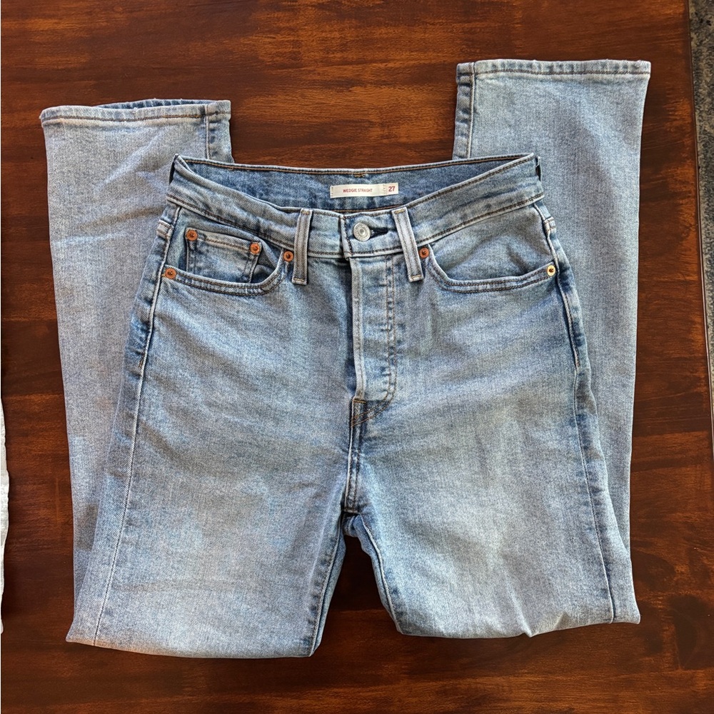 Levi's Wedgie Straight Jean Button Fly High Rise Distressed Women’s 27